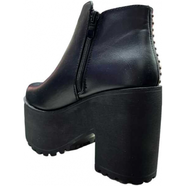 Tronchetto In Pelle  Platform Tacco Quadrato 10 Cm Plateau 6,5  