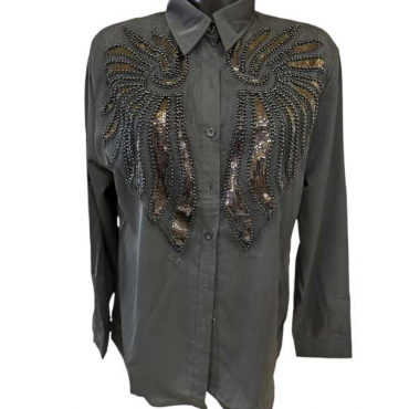 Camicia Con Pailettes Perline E Strass