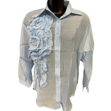 Camicia Misto Seta Con Rose