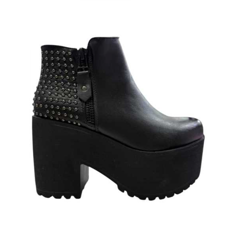 Tronchetto In Pelle  Platform Tacco Quadrato 10 Cm Plateau 6,5  