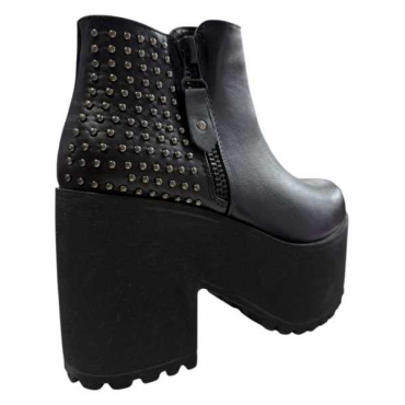 Tronchetto In Pelle  Platform Tacco Quadrato 10 Cm Plateau 6,5  