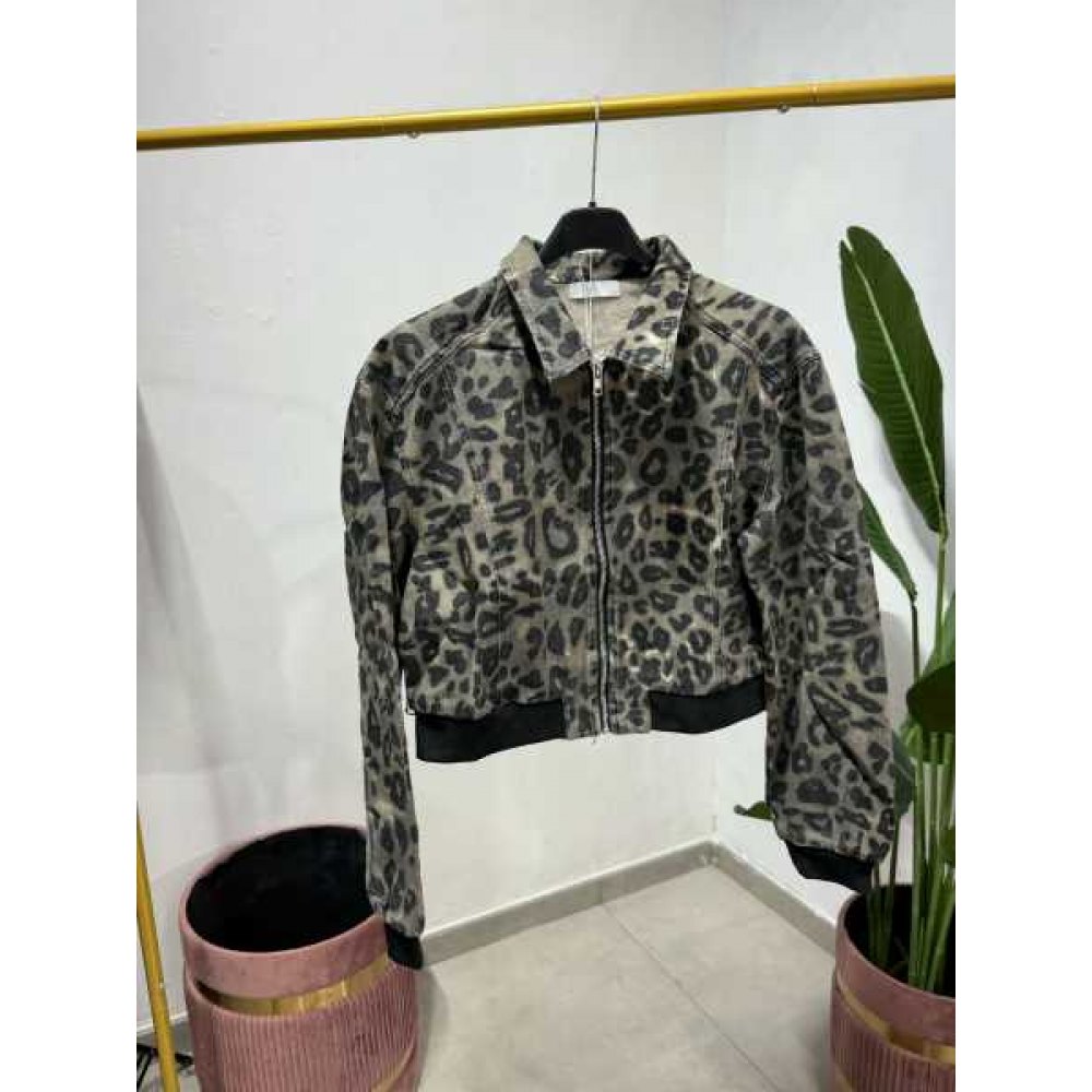 Giacca In Denim Leopardata