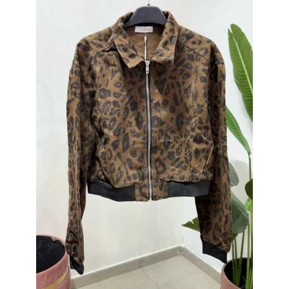 Giacca In Denim Leopardata