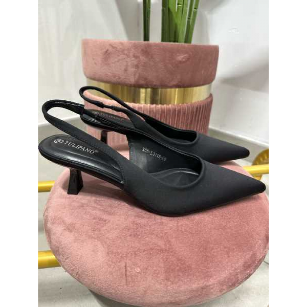 Slingback Raso Nero 6 Cm